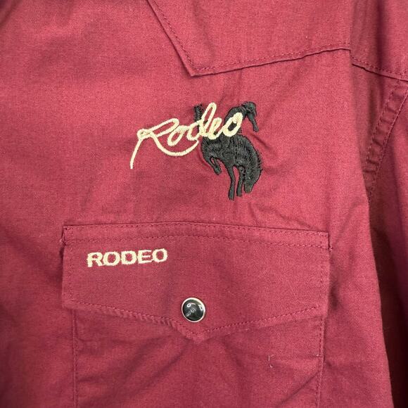 Rodeo Long Sleeve Pearl Snap Shirt Size XL Western Cowboy Maroon Red - Picture 2 of 8